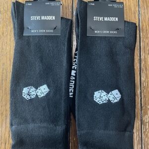 Steve Madden Men’s Crew Socks 6-12.5. 2 Pair Black With Dice. New!!